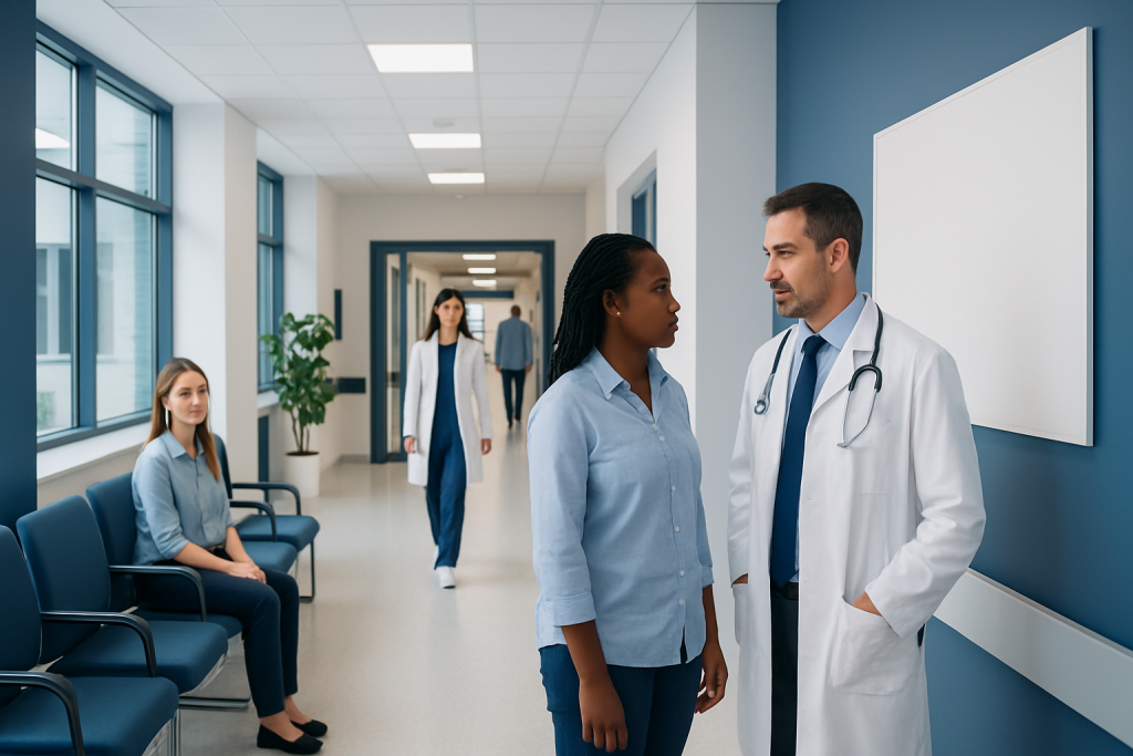 Partially Empty Sella Treatment: How It Works, Results and What to Expect 1 Medical consultation in hospital corridor with doctor and patient.