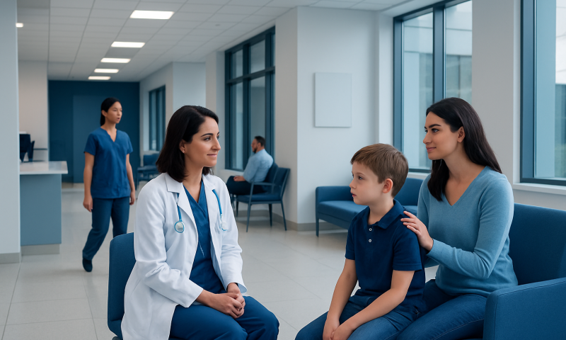 Pediatric Lipid Screening: How It Works, Results and What to Expect 17 Pediatric consultation at Acibadem Hospital with doctor and mother.