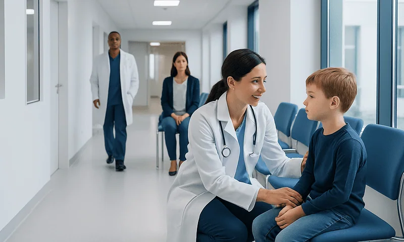 Pediatric Lyme Disease Treatment Under 8: How It Works, Results and What to Expect 5 Pediatric consultation at Acibadem Hospital with doctor and young patient.