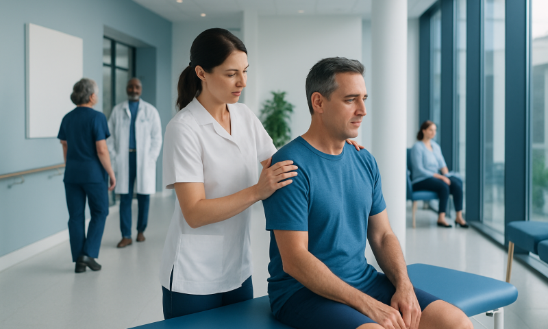 Physical therapy session for scapula pain at Acibadem Hospitals Group.