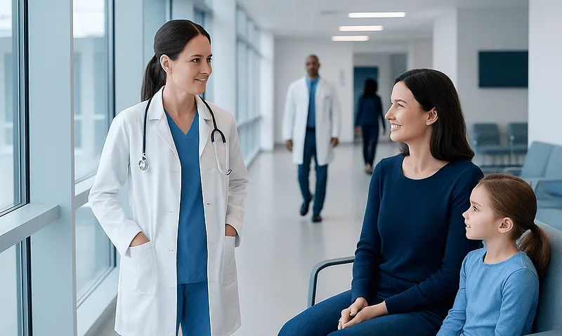 Pilomatricoma Treatment: How It Works, Results and What to Expect 18 Doctor talking to mother and daughter in hospital corridor.