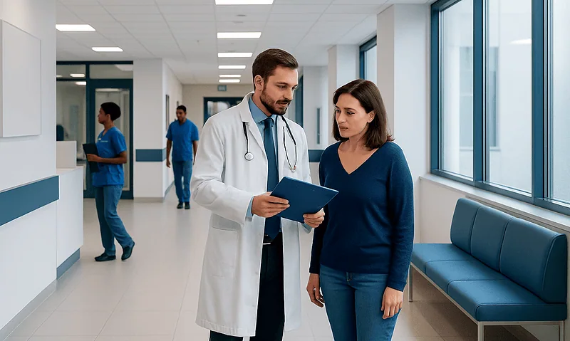 Pneumocystis Carinii Pneumonia Pcp Treatment: How It Works, Results and What to Expect 4 Doctor consulting with a patient in a hospital corridor.