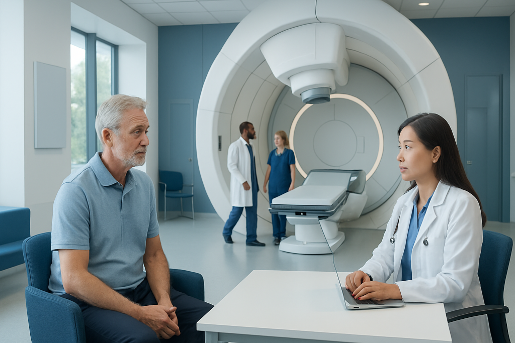 Proton Therapy for Prostate Cancer: How It Works, Results and What to Expect 1 Patient consulting with a doctor before MRI scan at Acibadem Hospital.