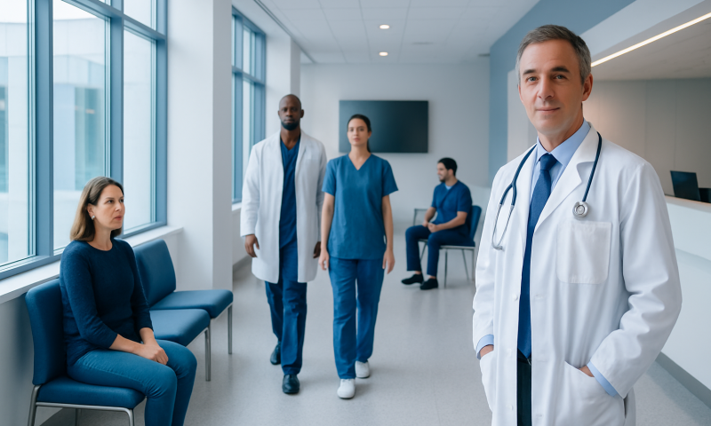 Pttd Treatment: How It Works, Results and What to Expect 15 Medical team in hospital corridor with patient waiting area.