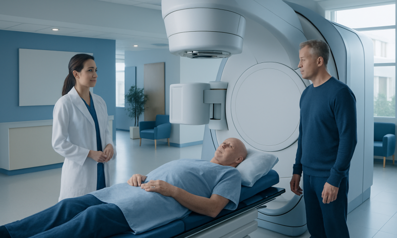 Radiation for Skin Cancer: How It Works, Results and What to Expect 17 Patient undergoing radiation therapy in a modern hospital setting.