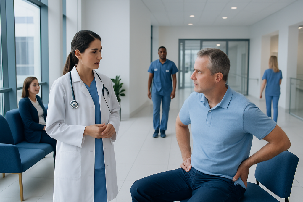 Sciatic Nerve Pain Treatment: How It Works, Results and What to Expect 1 Doctor consulting patient about sciatic nerve pain treatment in hospital.