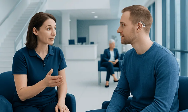 Speech Therapy Hearing Impaired: How It Works, Results and What to Expect 8 Speech therapist consulting a patient in a modern clinic setting.