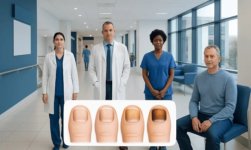 Stages of Fungus on Toenails — Explained by Medical Evidence, Not Myths 7 Medical professionals discussing toenail fungus stages in a clinic.