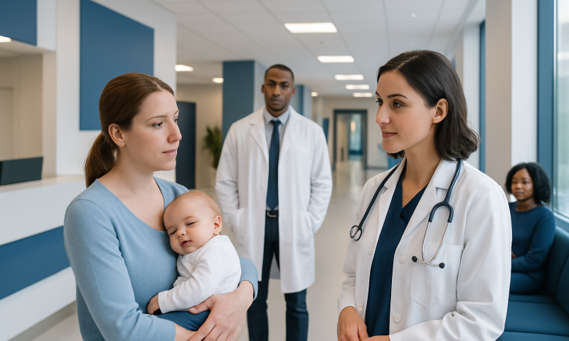 West Syndrome Treatment: How It Works, Results and What to Expect 6 Pediatric consultation at Acibadem Hospital with doctor and mother with baby.