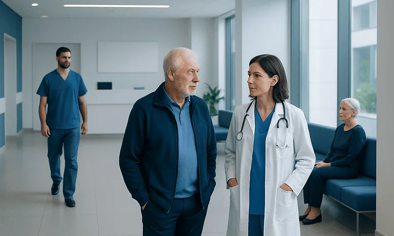 Patient consulting with doctor at Acibadem Hospital in Turkey.