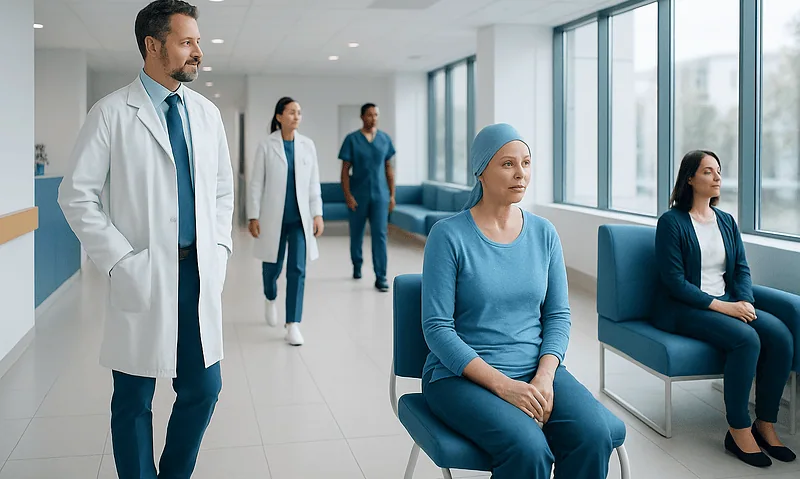 Patient receiving chemotherapy consultation at Acibadem Hospital.