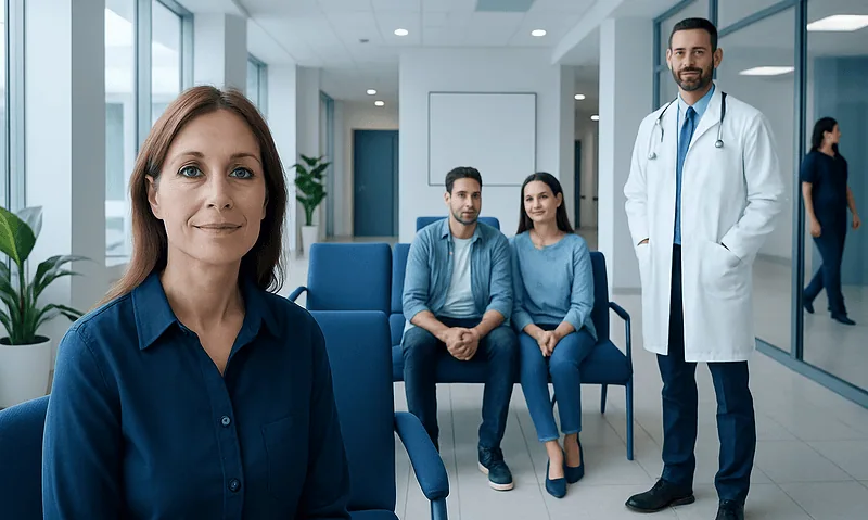 Medical consultation at Acibadem Hospital with doctor and patients.