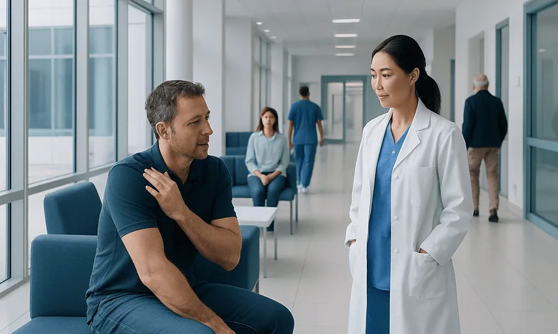 Magnesium for Muscle Pain: Common Causes, Related Conditions, and When to See a Doctor 14 Doctor consulting with a patient in a modern hospital corridor.