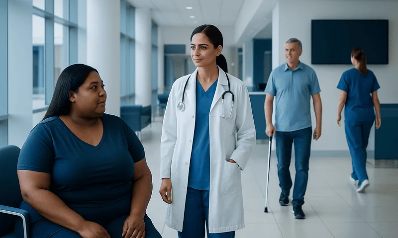 Best IUD for Weight Loss: An Evidence-Based Guide for Patients 9 Healthcare professional consulting a patient in a modern hospital corridor.