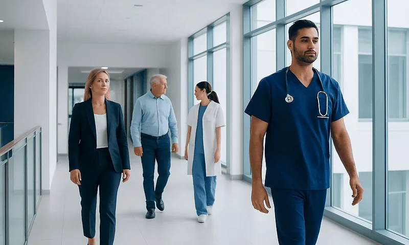 Procedure Code for Cyst Removal: Procedure, Recovery and Results 5 Healthcare professionals walking in a modern hospital corridor.