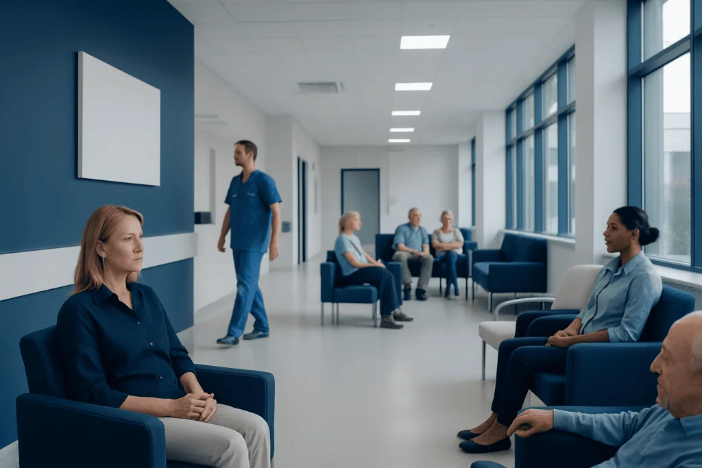 Tavi tavr procedure in Turkey: Hospitals, Safety & What to Expect 1 Hospital waiting area with patients and staff in a modern medical facility.