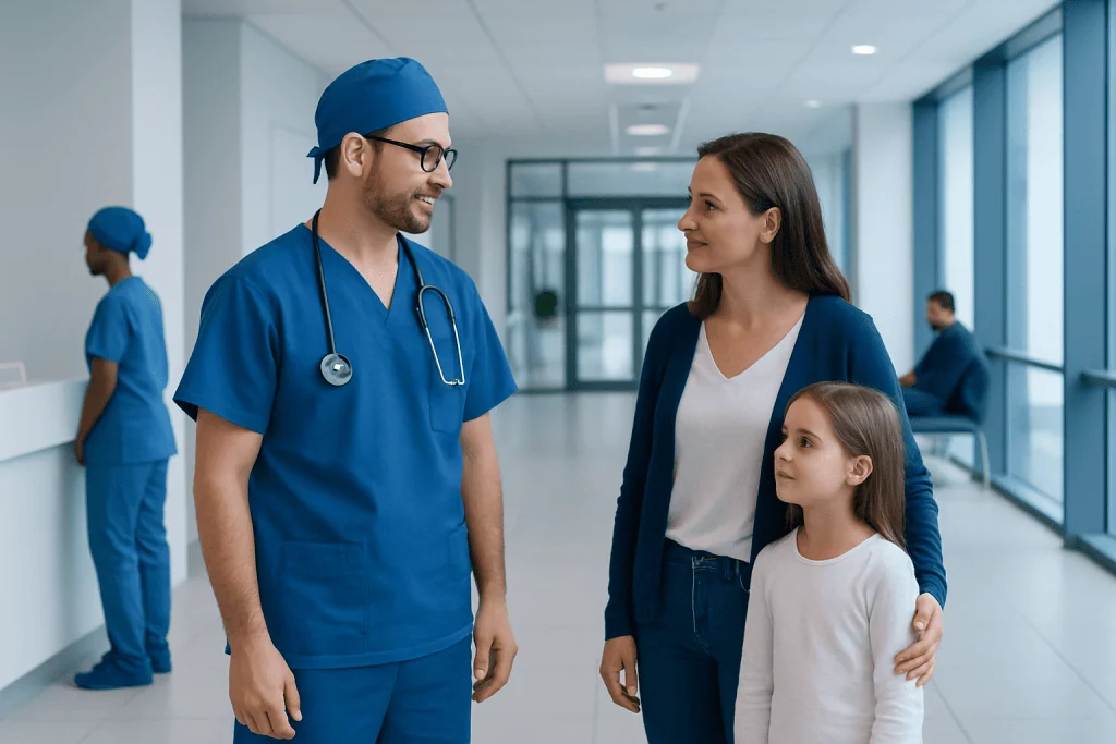Pediatric Lung Transplant Surgeons: Procedure, Recovery and Results 1 Pediatric lung transplant surgeon consulting with a young patient and her mother in hospital.
