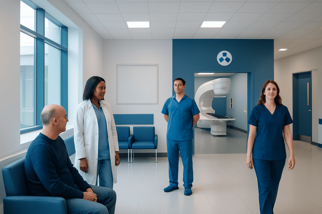 Radiation for Multiple Myeloma: How It Works, Results and What to Expect 1 Medical team preparing for radiation therapy consultation at Acibadem Hospital.