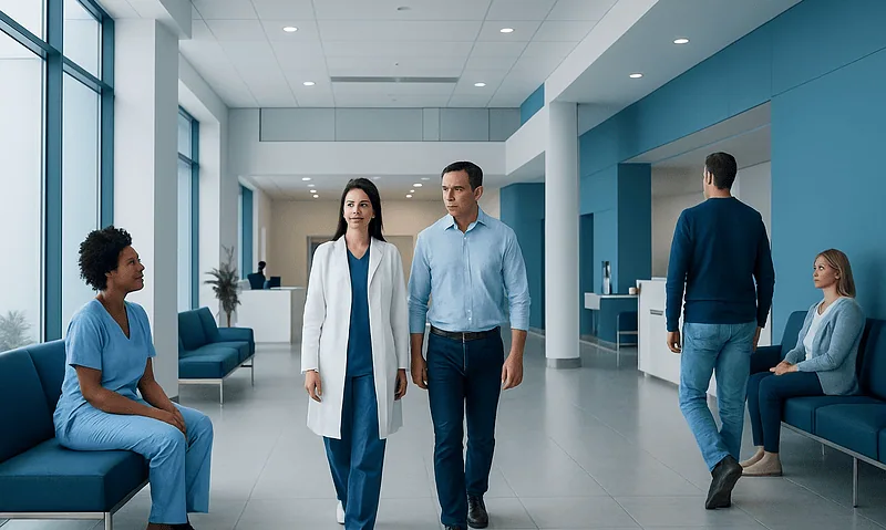 How Many Units of Botox for Forehead? Here Is What the Evidence Says 7 Modern hospital lobby with medical staff and patients in a bright, clean environment.