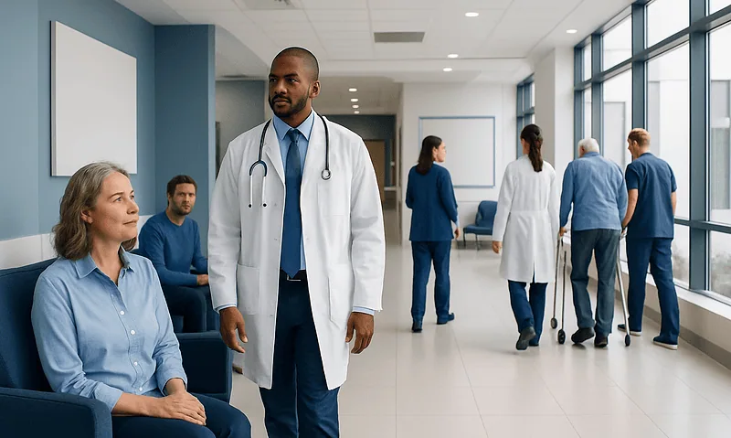 Heart Bypass Surgery Cost: What Can Change the Overall Treatment Plan? 5 Medical team and patients in a hospital corridor at Acibadem Hospitals Group.