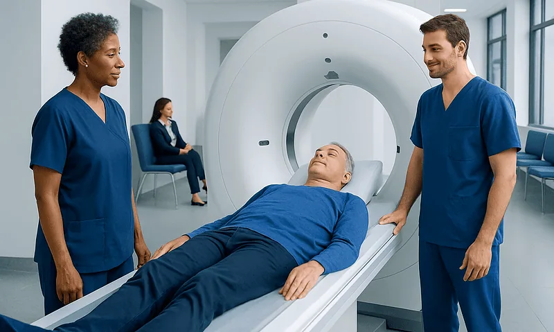 Cardiac Pet Scan: An Evidence-Based Guide for Patients 4 Patient undergoing a cardiac PET scan in a modern hospital setting.