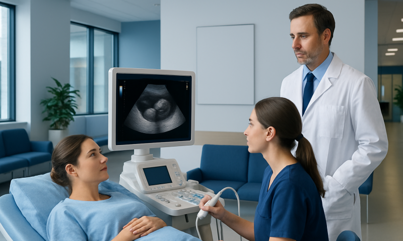 Corpus Luteum Cyst on Ultrasound: Preparation, Procedure and Results 17 Doctor performing ultrasound on patient in hospital room.