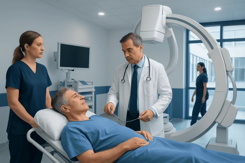Heart Catheterization Procedure: An Evidence-Based Patient Guide 1 Doctor preparing for heart catheterization procedure in hospital.