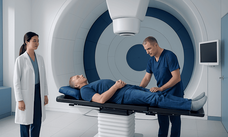 Proton Radiation Machine: How It Works, Results and What to Expect 4 Patient undergoing proton therapy in a modern medical facility.