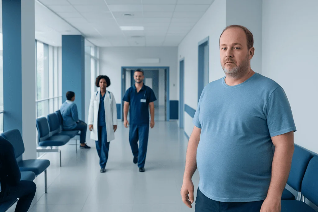 Gastric sleeve Risks & Side Effects Explained by Surgeons 1 Patient waiting in hospital corridor with medical staff approaching.