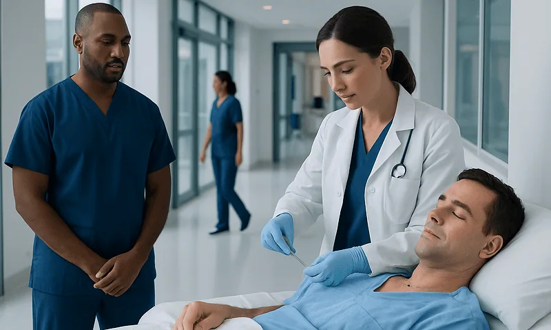Central Venous Catheter Placement: An Evidence-Based Patient Guide 6 Medical team preparing for central venous catheter placement in hospital.