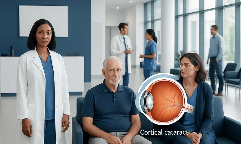 Cortical Cataract Images: An Evidence-Based Patient Guide 17 Ophthalmologist explains cortical cataract to patient in clinic.
