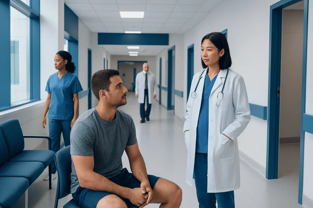 Creatine for Muscle Recovery: A Week-by-Week Timeline 1 Patient consulting with a doctor in a hospital corridor.