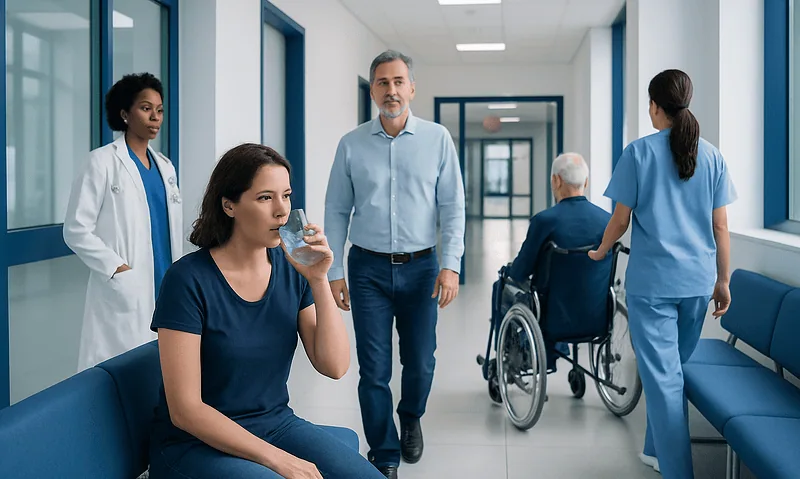 Diabetes Insipidus Symptoms: Common Causes, Related Conditions, and When to See a Doctor 7 Patients and medical staff in a hospital corridor at Acibadem Hospitals Group.