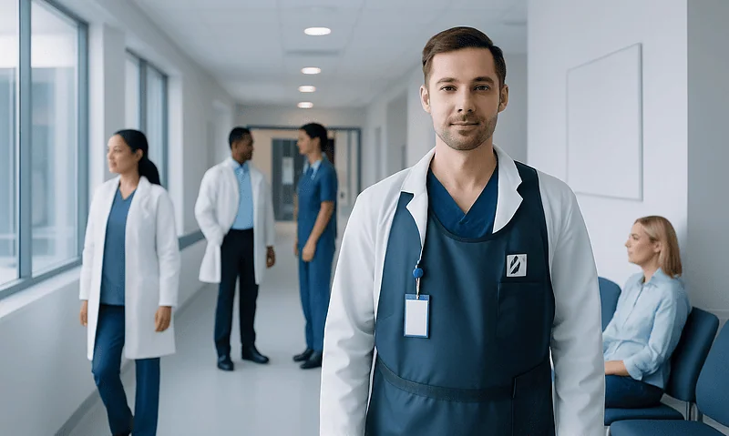 Healthcare professionals in a hospital corridor at Acibadem Hospitals Group.