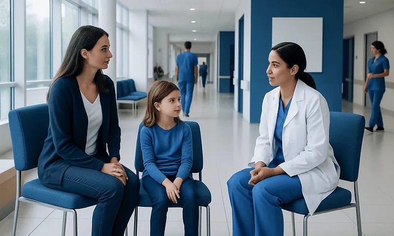 Pediatric Vascular Surgeon: An Evidence-Based Patient Guide 11 Pediatric patient consulting with a doctor in a hospital corridor.