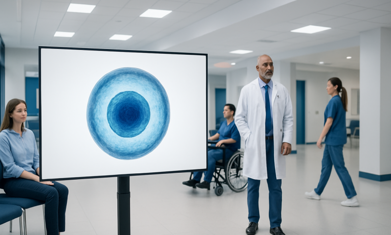 Medical professionals in a hospital discussing stem cell research.