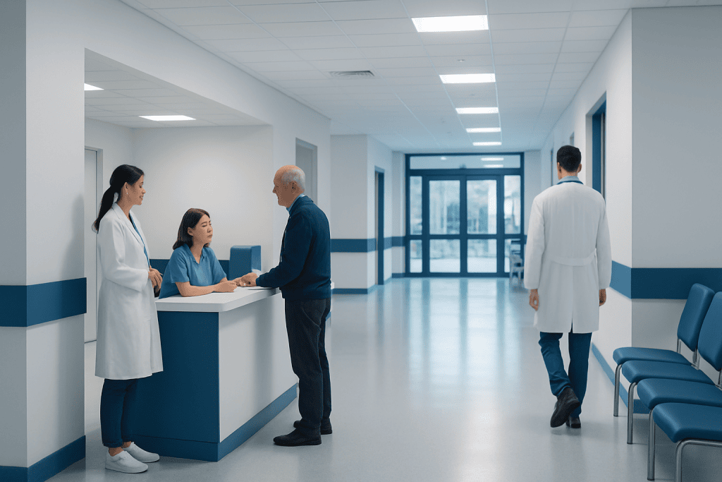 Admiral Injection Bulgaria Medicine: How It Works, Results and What to Expect 1 Patients and staff in a modern hospital reception area.