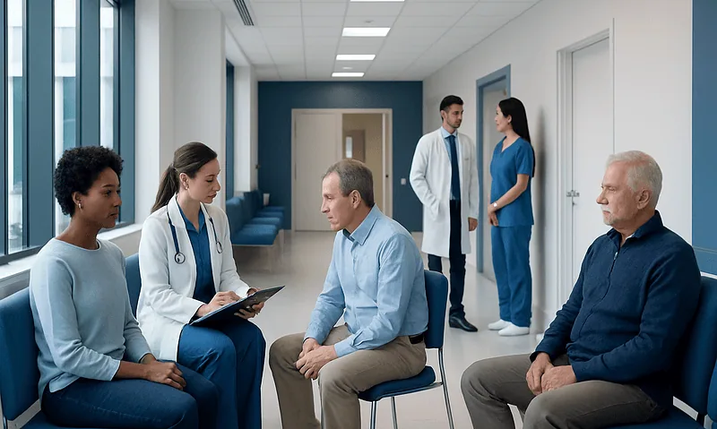 Patients in a medical consultation at Acibadem Hospital.