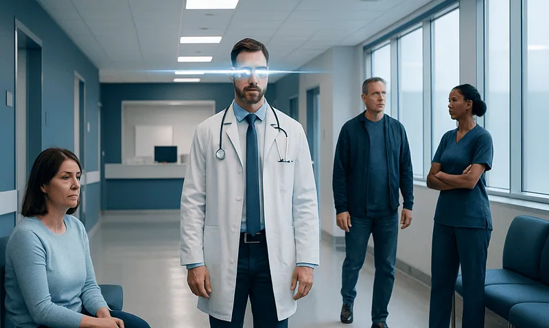 Blue Laser Eyes: How It Works, Results and What to Expect 7 Medical team discussing patient care in a modern hospital corridor.