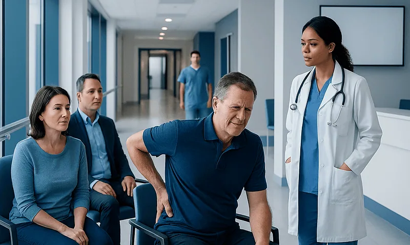 Intractable Pain Explained: Common Triggers and Red Flags 8 Doctor consulting with patients in a hospital corridor.