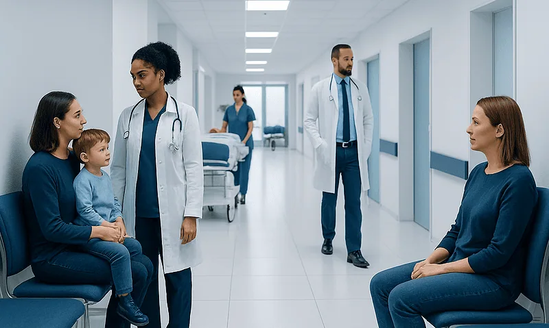 Measels Treatment: How It Works, Results and What to Expect 12 Medical consultation in a hospital corridor with doctors and patients.