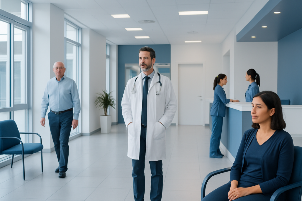 What Is a Dangerous PSA Level after Prostate Removal: Procedure, Recovery and Results 1 Medical team and patients in a modern hospital corridor.