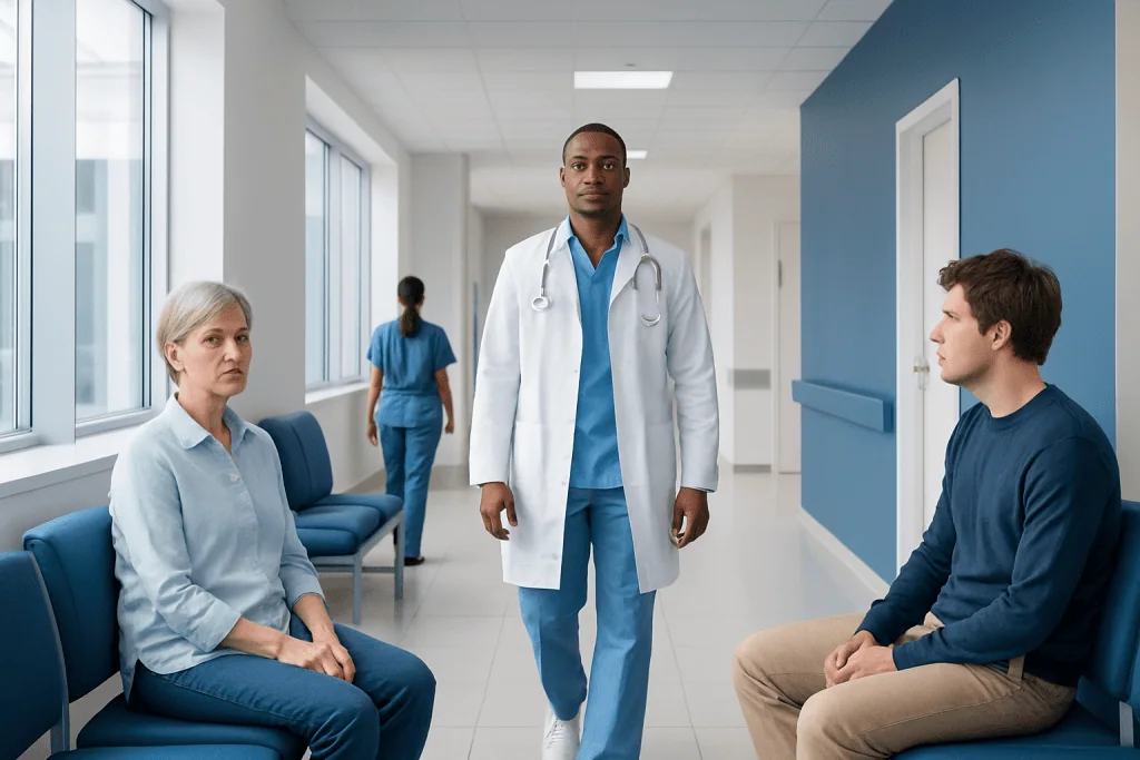 Viremia: Symptoms, Causes, and Treatment Options 1 Doctor consulting with patients in a hospital corridor.