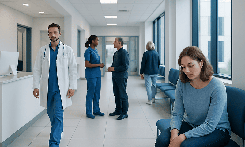 Emotional Fatigue Treatment: How It Works, Results and What to Expect 6 Hospital corridor with medical staff and a patient feeling emotional fatigue.