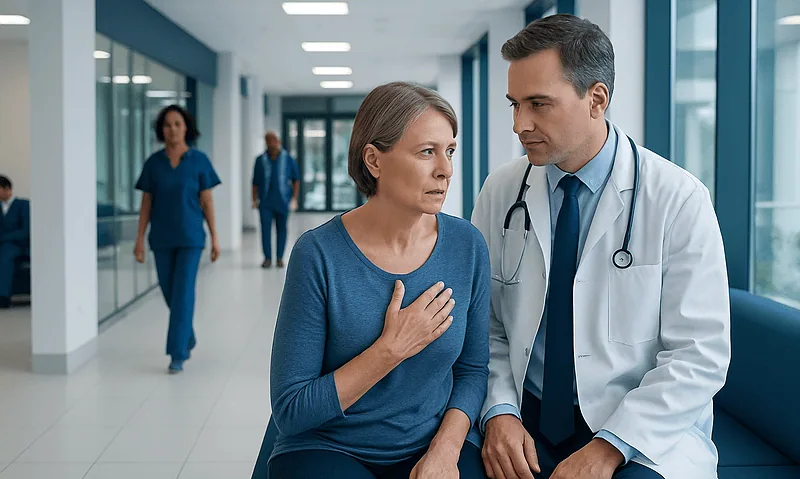 Signs of Heart Damage From Chemo: How It Works, Results and What to Expect 6 Doctor consulting with a woman patient in hospital corridor.