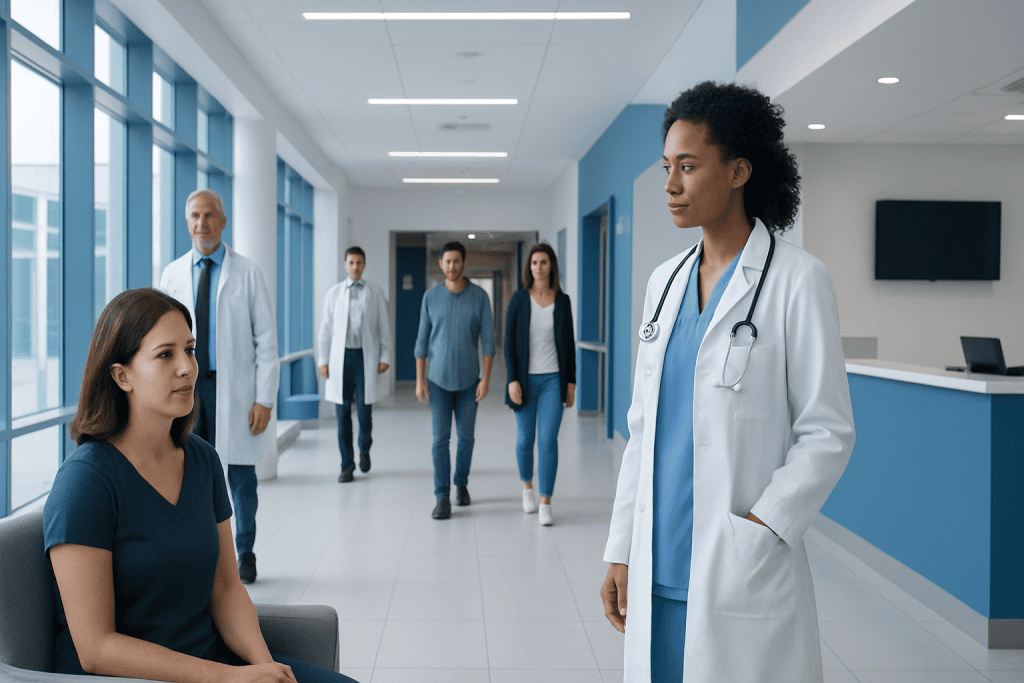 HPV Aptima: A Complete Medical Overview 1 Doctor consulting a patient in a modern hospital corridor.