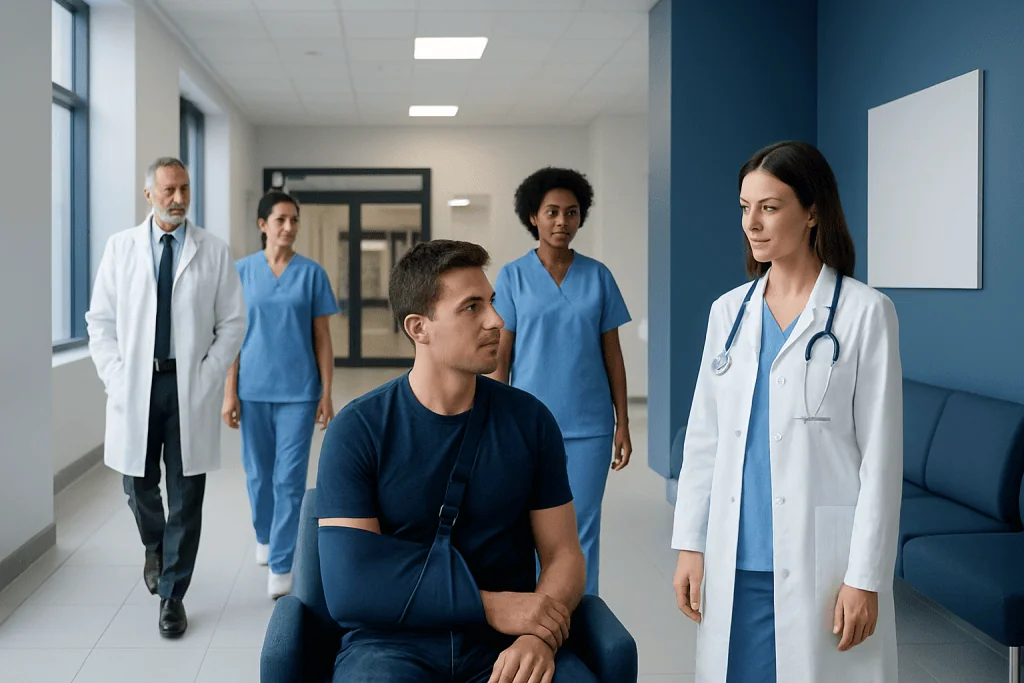 Brachial Plexus Operation: Procedure, Recovery and Results 1 Medical team discussing patient care in hospital corridor.