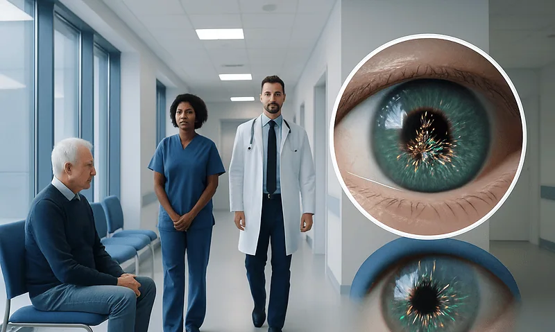 Medical consultation about eye health with a focus on cataracts and eye examination.