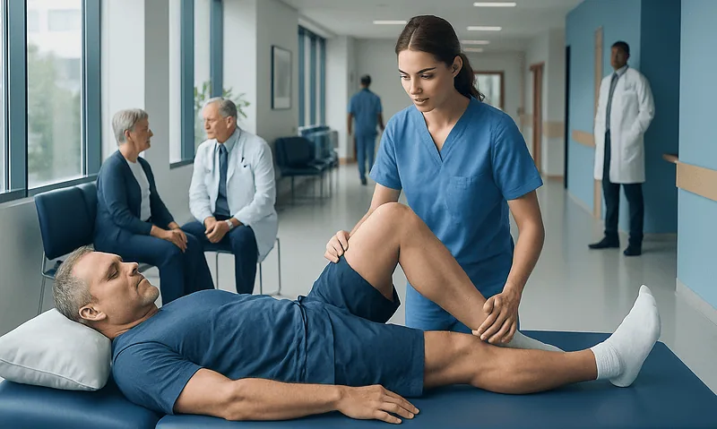 Physical therapy session at Acibadem Hospital for knee rehabilitation.
