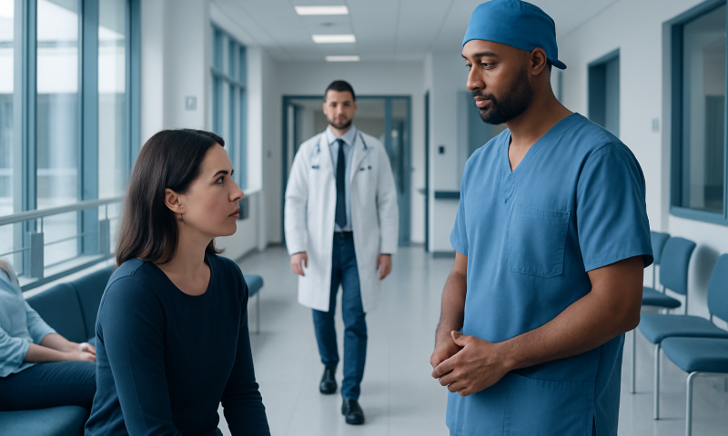 Pulmonary Embolism Operation: Procedure, Recovery and Results 7 Medical team discussing patient care in hospital corridor.